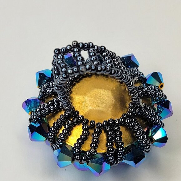 Blue Sparkling Crystal Ring Bicone Beads Cluster Ring Glitter Stretch Ring - Picture 11 of 12